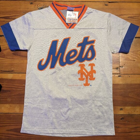 1980's NY METS V-NECK T-SHIRT / SILVER (WOMEN'S SIZE S)deadstock w tag - Picture 1 of 11